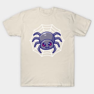 Cute Spider With Net Cartoon T-Shirt